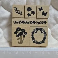 フラワー 蝶 モチーフ スタンプ はんこ 6個セット