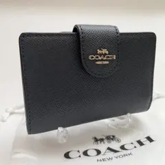 【美品】COACH 2つ折り財布 レザー ミッドナイト ダークネイビー
