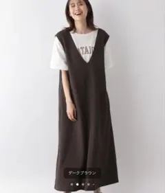 【美品】お手入れらくらくバックリボンノースリーブワンピース ブラウン ゆったり