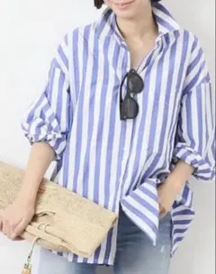 美品 2万 トゥモローランド マカフィー ブルー ストライプ シャツ 