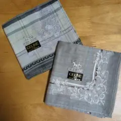 CELINE 刺繍入り グレー系 ハンカチ