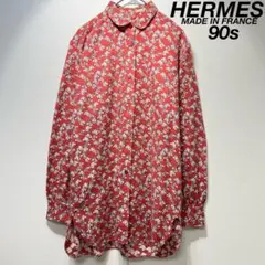 希少 美品 90年製 HERMES PARIS 総柄 丸襟 犬 デザイン シャツのサムネイル