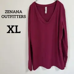 ZENANA OUTFITTERS 【XL】マゼンタ Vネック 長袖Tシャツ