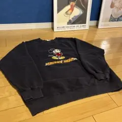 古着 ダメージ加工 ミッキーマウス オーバーサイズスウェット ネイビー L