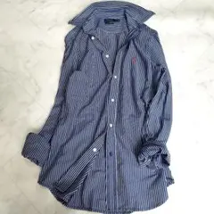 ポロラルフローレン ニットドレスシャツ Mストライプ ブルー ストレッチ 現行