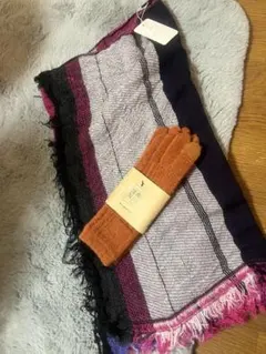 KNITTING INN 松井ニット技研 ストライプウールリブマフラー レッド系