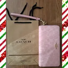 COACH ピンク 長財布 ストラップ付き【中古品】