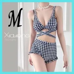 水着 レディース M セパレート ビキニ 体型カバー千鳥柄子 韓国