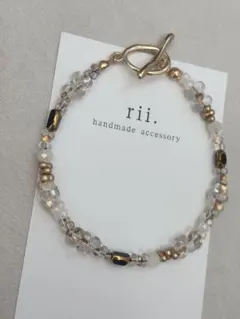 911 ビーズブレスレット　ガラスビーズ　ファルファーレ　ブラック　ゴールド