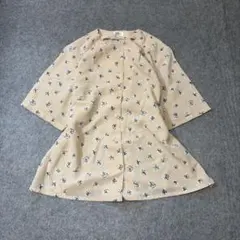 花柄 半袖シャツ シアー オーバーサイズ ベージュ レトロ カジュアル 古着