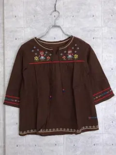 ANGEL BLUE フォークロア刺繍 チロリアンテープ スモック トップス