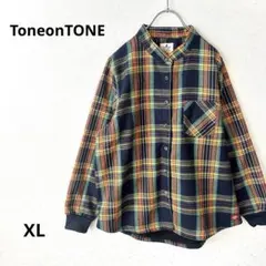 TOneontoNE トーン　裏ボアフリースチェック柄シャツ　大きいサイズXL