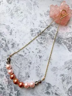 ピンクゴールドパールビーズネックレス