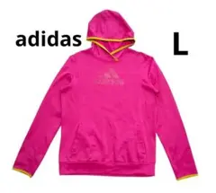 adidas フード付きパーカー ピンク　L