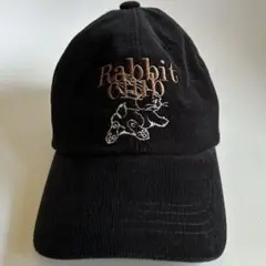nyunyu 韓国　コーデュロイ　キャップ　帽子　黒　ブラック　刺繍　うさぎ