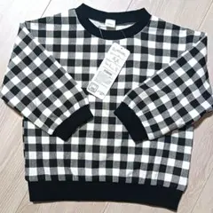 【新品タグあり】ギンガムチェック柄　白黒　トレーナー 100cm　男女