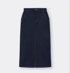 GU ネイビー デニムスカート スリット入り 裏フリーススカート