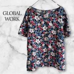 GLOBAL WORK グローバルワーク 花柄ブラウス M 半袖 総柄 リネン混