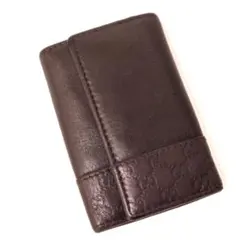 グッチ　キーケース　シマ　6連　GG柄　レザー　型押し　茶色　GGマーモント　革