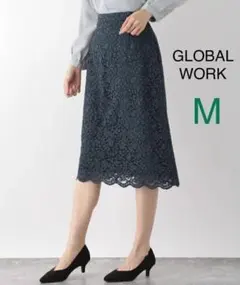グローバルワーク⭐️ 総レース スカート グリーン Mサイズ 膝丈のサムネイル