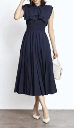 新品YAMADAYA FENNELフリルティアードワンピース ノースリーブ 紺