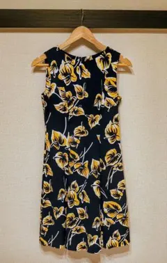 着物生地 Aライン ワンピース 和モダン 花柄 M 結婚式・リゾート対応