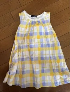 イエローとブルーのチェック柄ワンピース　ムージョンジョン