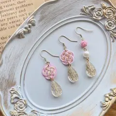 水引＊結雫セット【薄桃】梅結び×ドロップビーズ/ピアス/イヤリング