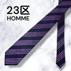 【極美品】23区 HOMME ネクタイ ストライプ柄 シルク ネイビー パープルのサムネイル