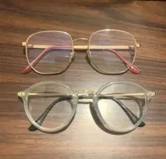 伊達メガネ2点セット ピンクゴールド・クリアブルー