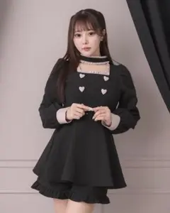 ❤︎pium チョーカーフリルハートボタン長袖セットアップ ピンク