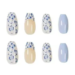 【新品未使用】ネイル ネイルチップ ブルーヒョウ柄デザイン 韓国 ギャル 冬