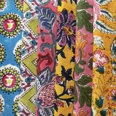 ブロックプリント インド綿 ハギレ アジアン エスニック ボタニカル 6枚セット