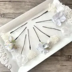 No.28 グレーブルー♡紫陽花♡カスミ草♡リボン♡ヘッドパーツ♡髪飾り♡