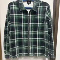 【美品】ステューシー　ジップシャツ 刺繍 タブロゴ ビッグ チェック シャツ