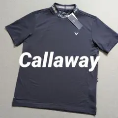 【未使用タグ付き】キャロウェイゴルフ　速乾軽量モックネック半袖　刺繍ロゴ　紺　M