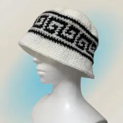 クラッシャーハット 雷紋柄 手編み