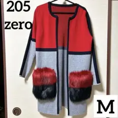 ☆美品☆ カラバサ205zero ファー付コーディガン レッド グレー