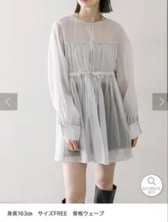 FREEサイズ 透け感シフォン長袖トップス グレー