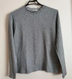 グレー 長袖 スカラップ襟