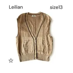 レリアン コットン100% ケーブルニットベスト 大きいサイズ 13+