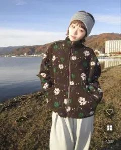 nugu haku フラワーボアスタンドネックジップジャケット