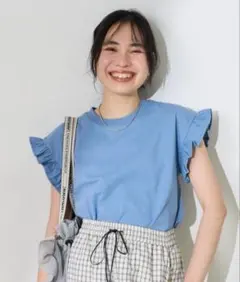 フリークスストア　袖フリルノースリーブTシャツ　ブルーのサムネイル