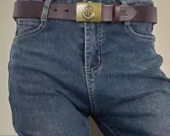 RRL ダブルアールエル ラルフローレン レザーメッシュ ベルト ブラウン