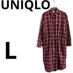 UNIQLO フランネルロングシャツワンピース　レッドL