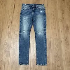 新品　アメリカンイーグル　スキニー　ダメージ　ブルー　32×30