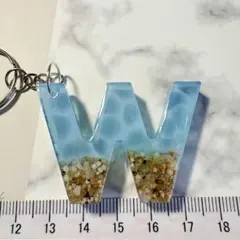 【ハンドメイド】海を閉じ込めたイニシャルレジンキーホルダー（W）