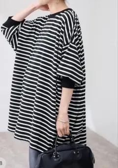 フレームワーク　 ブラック/ホワイト ストライプ 長袖カットソーのサムネイル