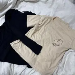 ベージュ半袖・黒 長袖Tシャツセット