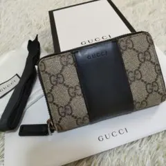 グッチ　【美品】　コインケース　ラウンドファスナー　GGスプリーム ロゴ　レザー